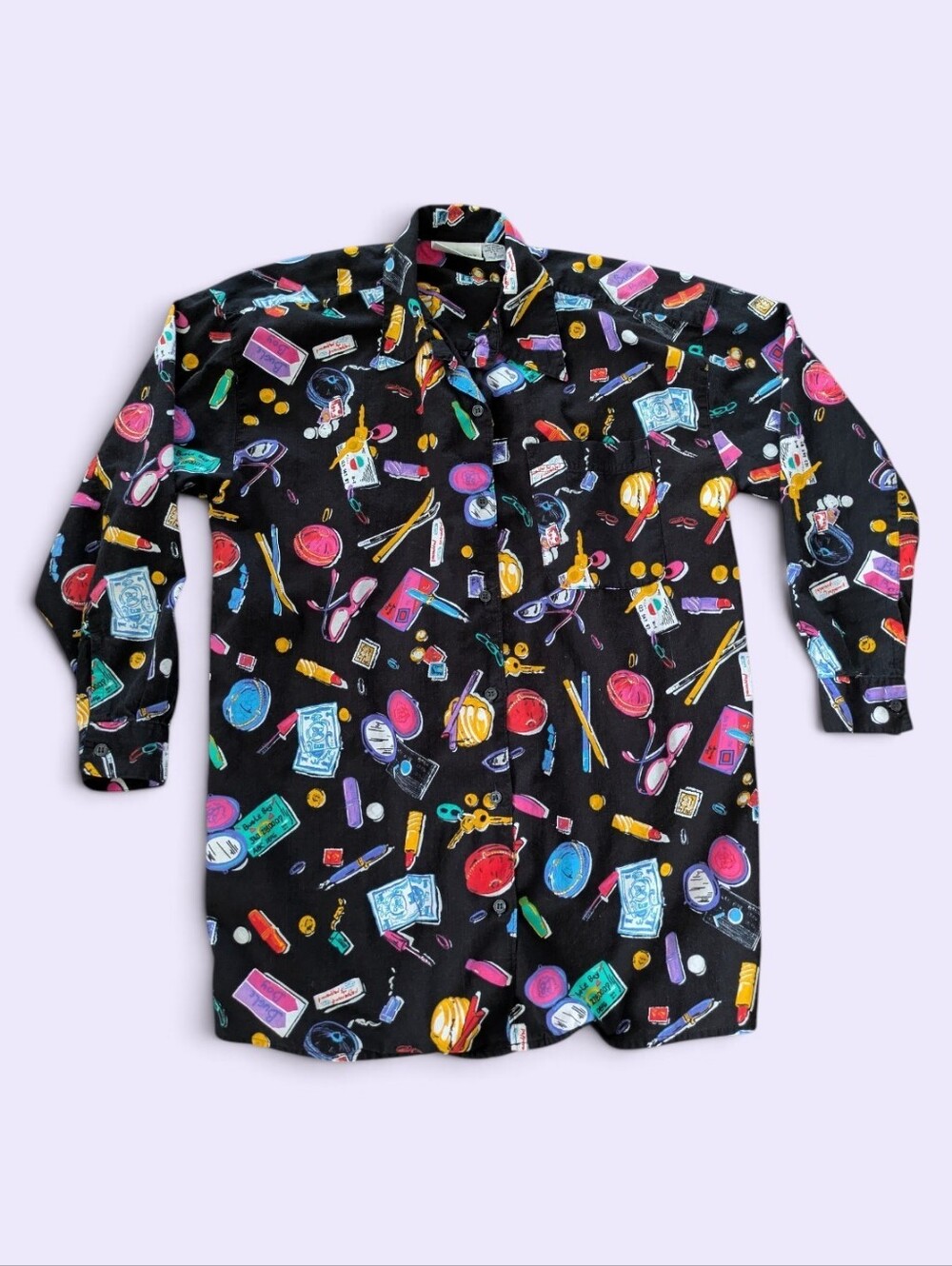 Bugle Boy Vintage Black Novelty Statement Button-up Shirt Tunic 80's 90's Small